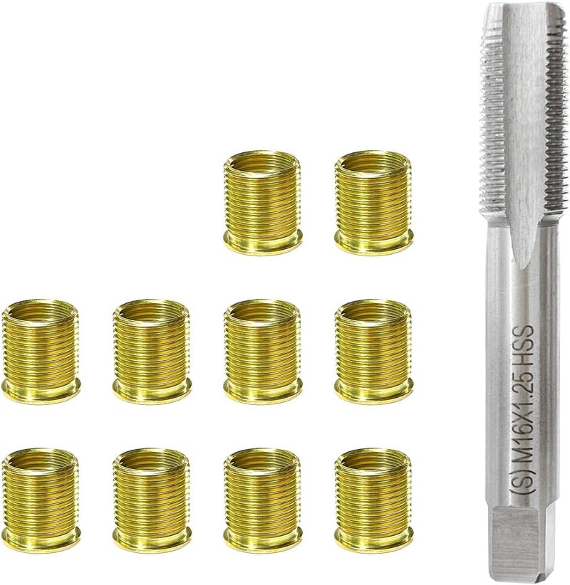 BWBWND Spark Plug Thread Repair Kit, M14×1.25 Inserts & M16x1.25 Tap Stainless Steel Thread Repair Tool, 14mm Spark Plug Rethreaded Kit for Automotive Gasoline Engine Generator - Image 1
